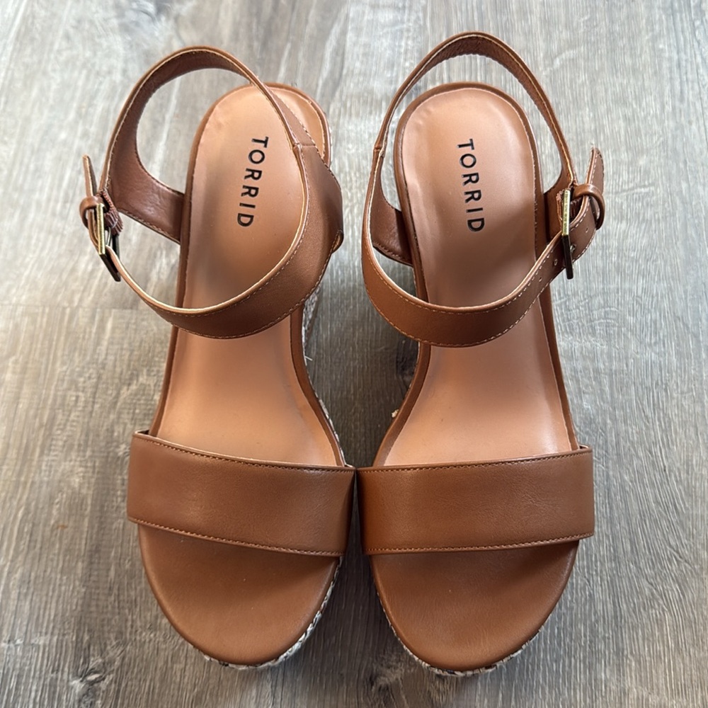 TORRID Brown Dual Strap Multi Colored Espadrille Wedge Sandals NWT - Picture 2 of 8